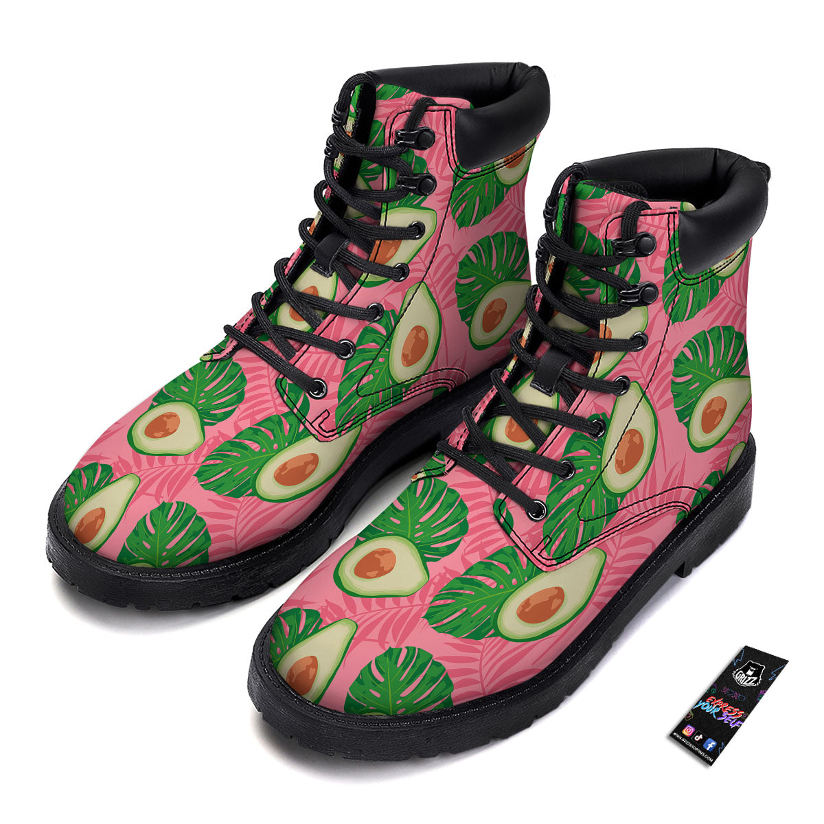 Plam Leaf And Avocado Pink Print Pattern Boots-grizzshop