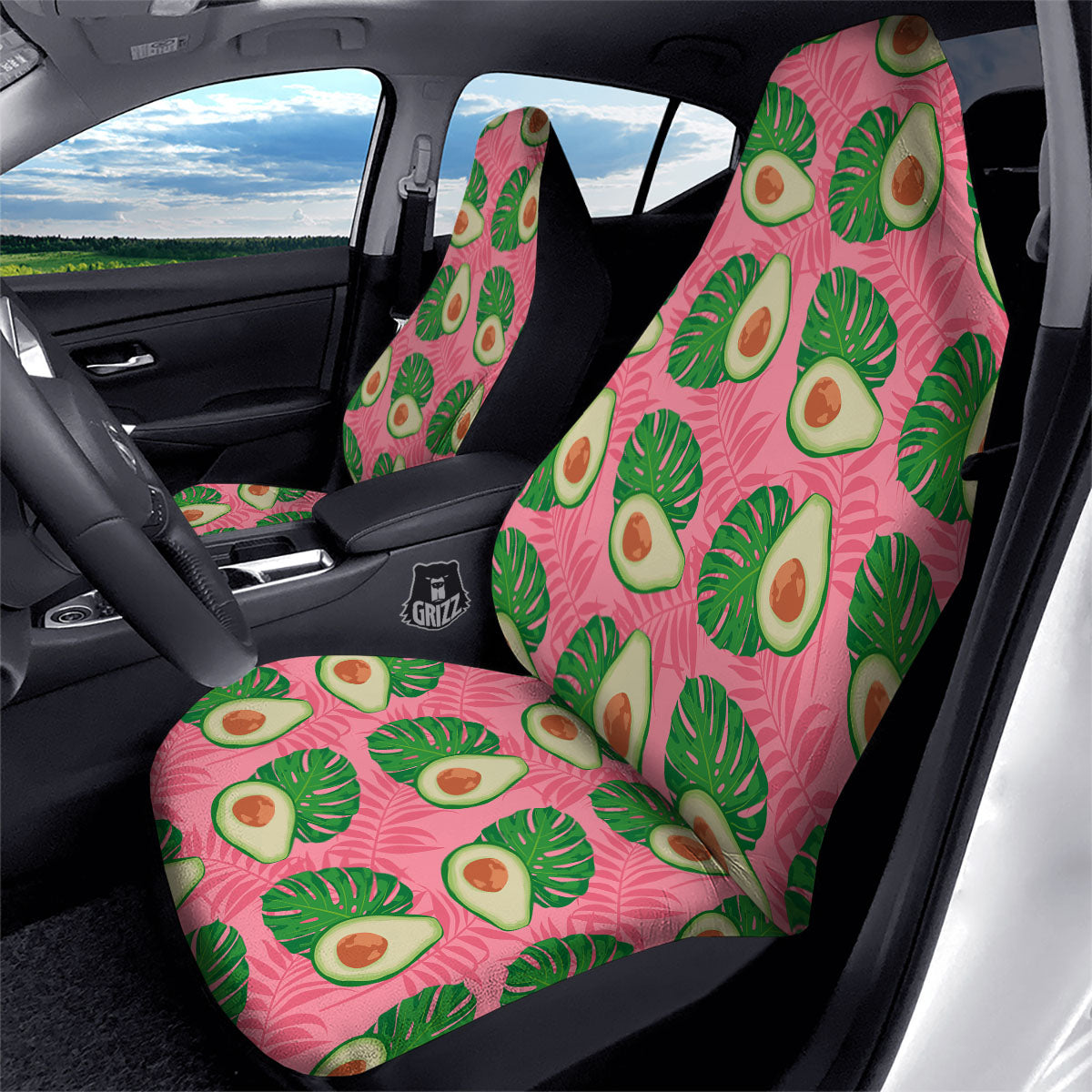 Plam Leaf And Avocado Pink Print Pattern Car Seat Covers-grizzshop