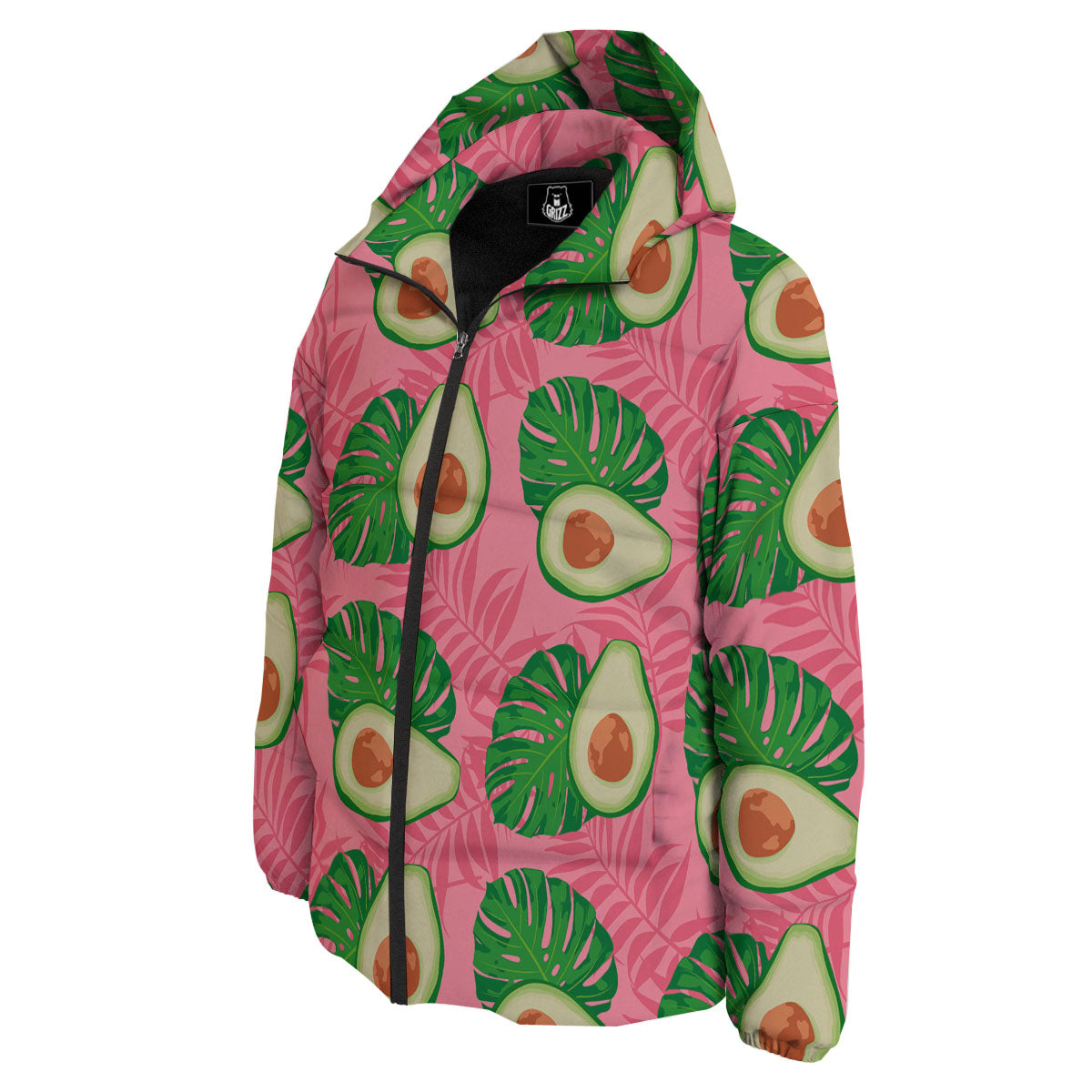 Plam Leaf And Avocado Pink Print Pattern Down Jacket-grizzshop