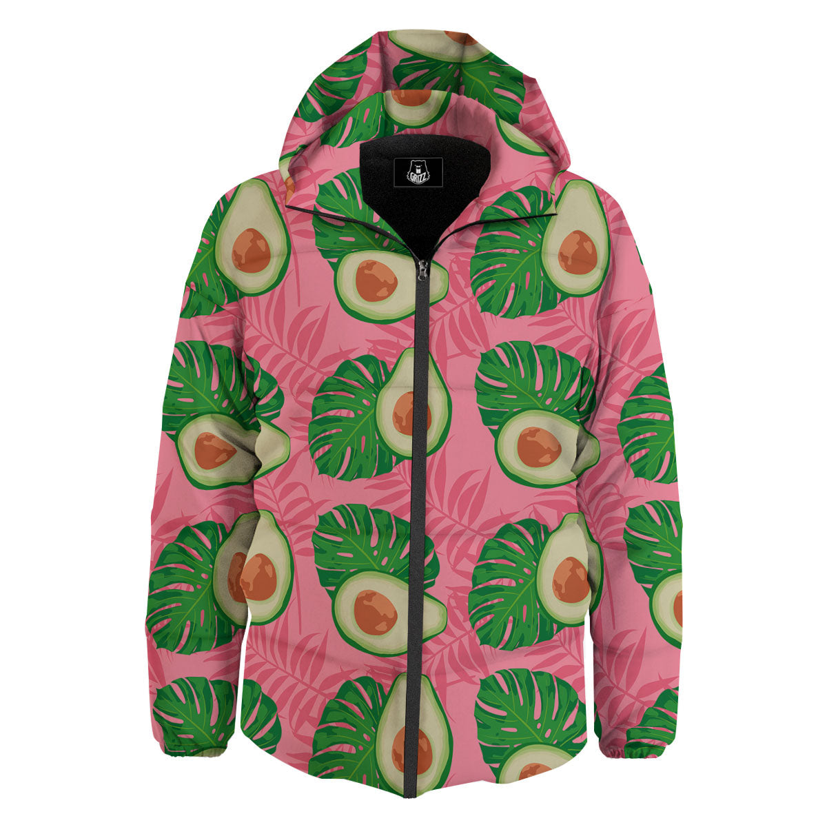 Plam Leaf And Avocado Pink Print Pattern Down Jacket-grizzshop