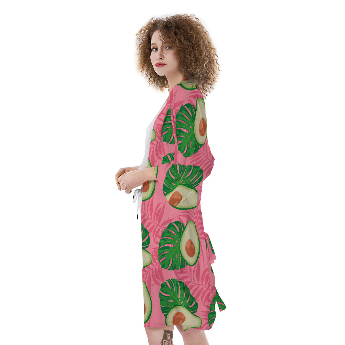Plam Leaf And Avocado Pink Print Pattern Kimono-grizzshop