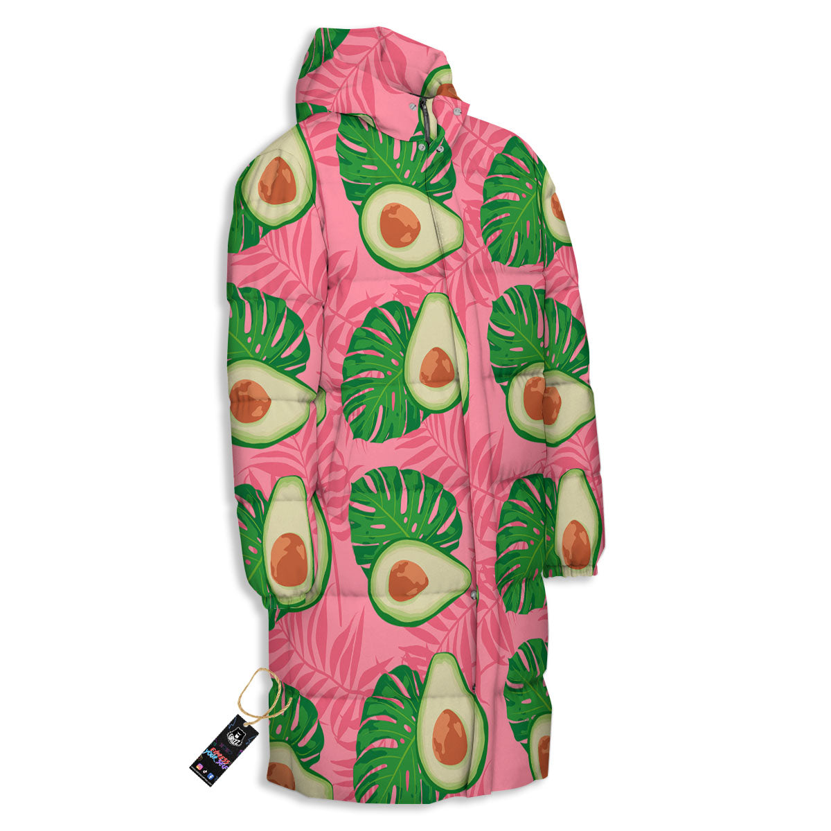 Plam Leaf And Avocado Pink Print Pattern Long Down Jacket-grizzshop