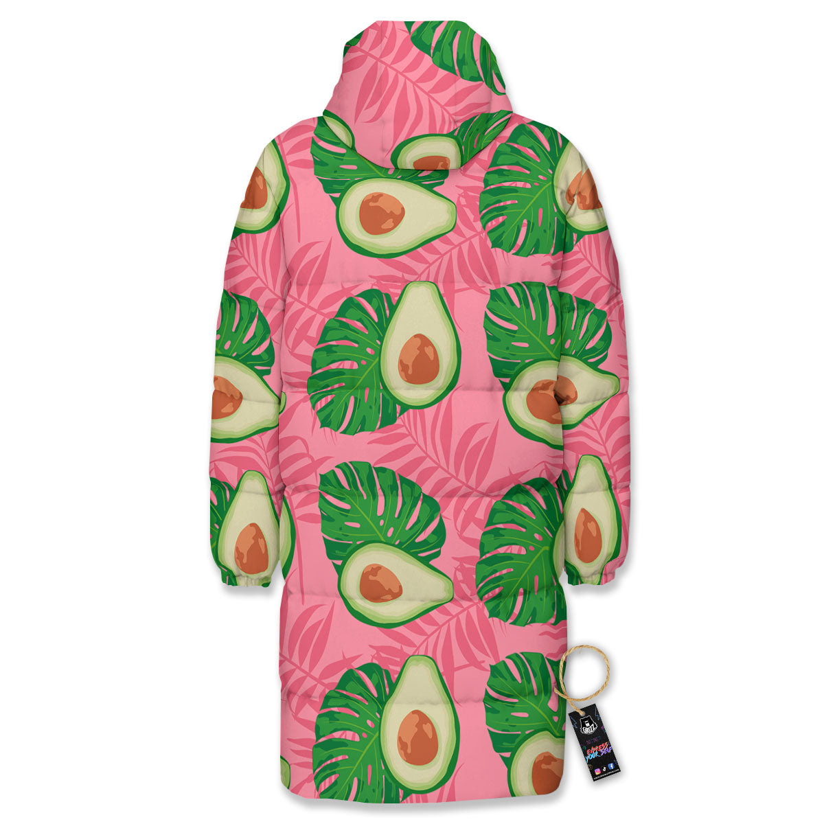 Plam Leaf And Avocado Pink Print Pattern Long Down Jacket-grizzshop