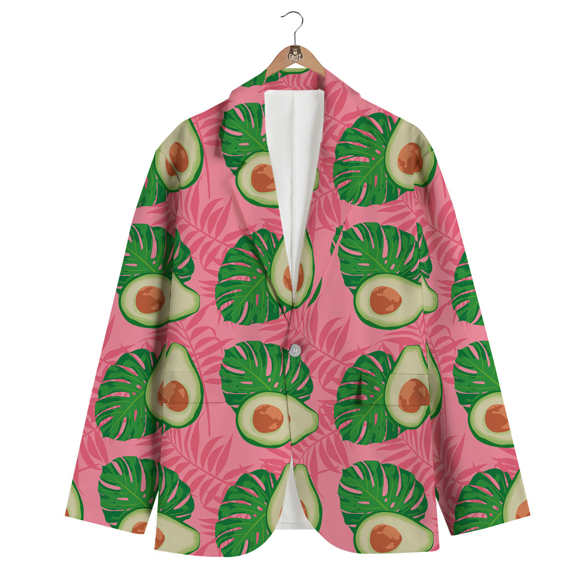 Plam Leaf And Avocado Pink Print Pattern Men's Blazer-grizzshop