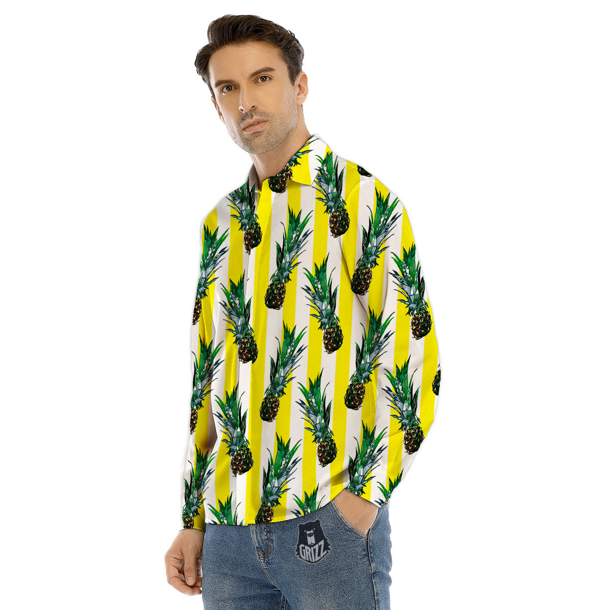 Plam Leaf And Avocado Pink Print Pattern Men's Dress Shirts-grizzshop