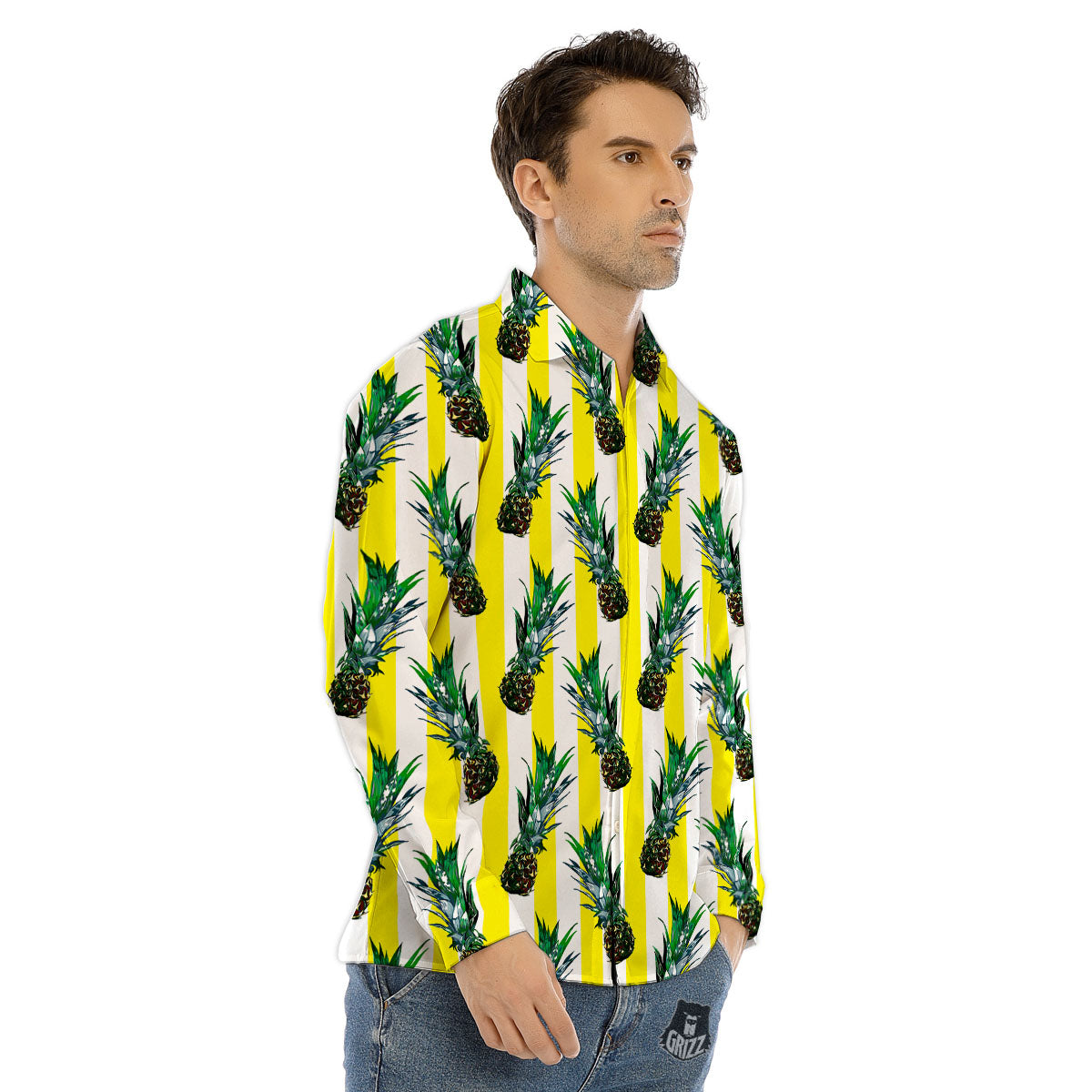 Plam Leaf And Avocado Pink Print Pattern Men's Dress Shirts-grizzshop