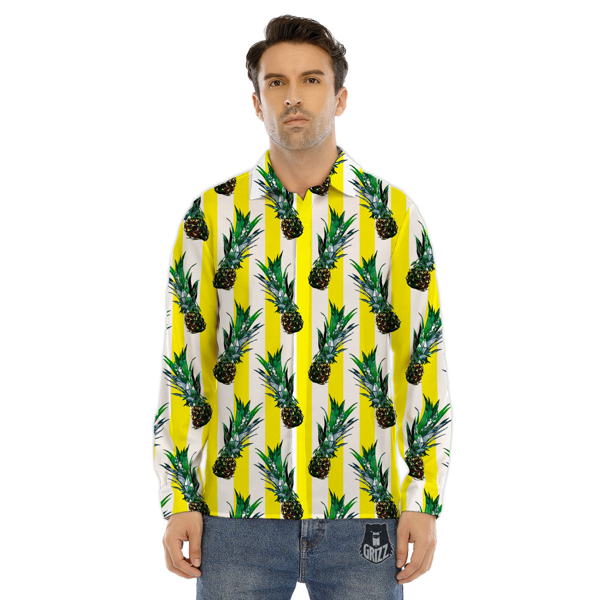 Plam Leaf And Avocado Pink Print Pattern Men's Dress Shirts-grizzshop