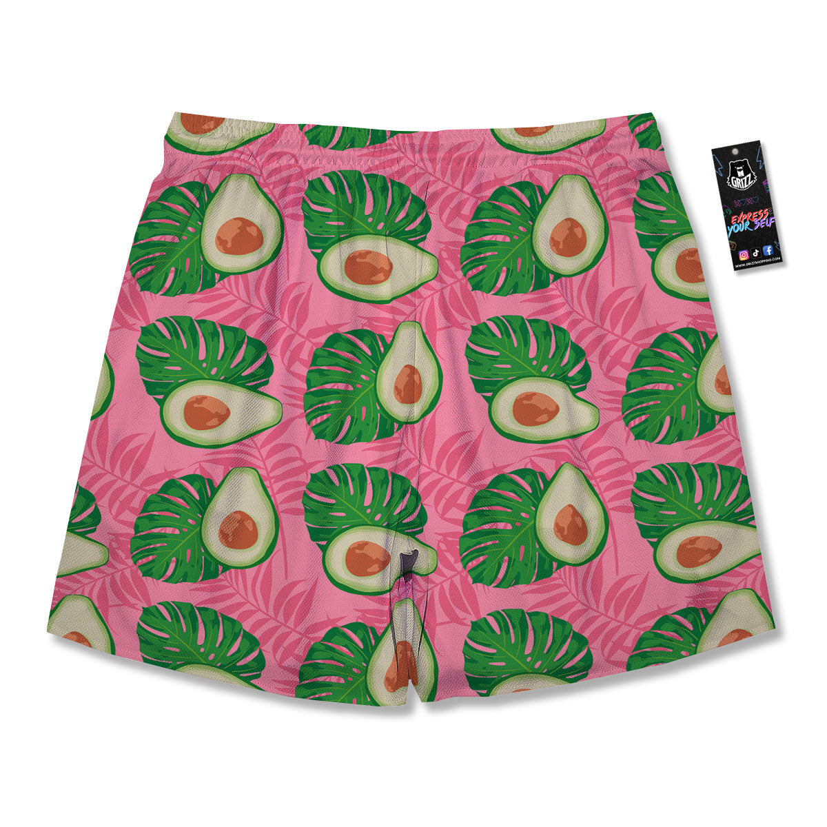 Plam Leaf And Avocado Pink Print Pattern Men's Running Shorts-grizzshop