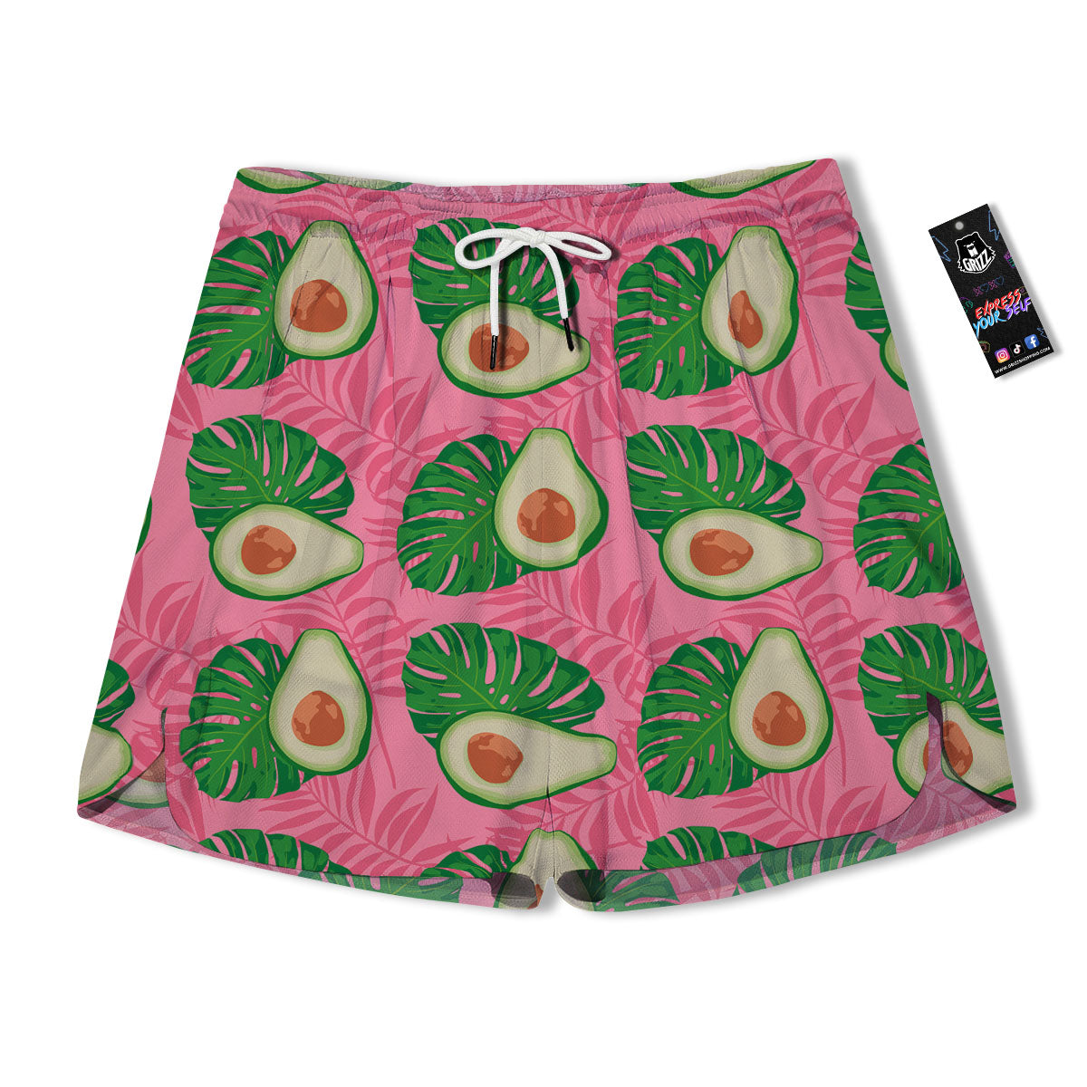 Plam Leaf And Avocado Pink Print Pattern Men's Running Shorts-grizzshop