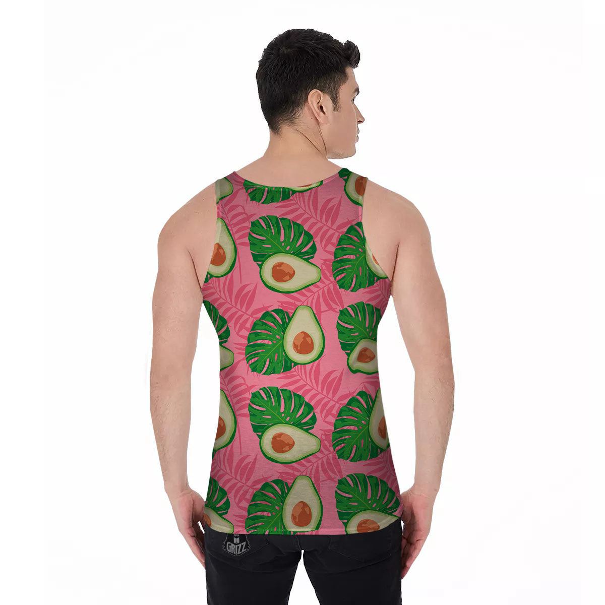 Plam Leaf And Avocado Pink Print Pattern Men's Tank Top-grizzshop