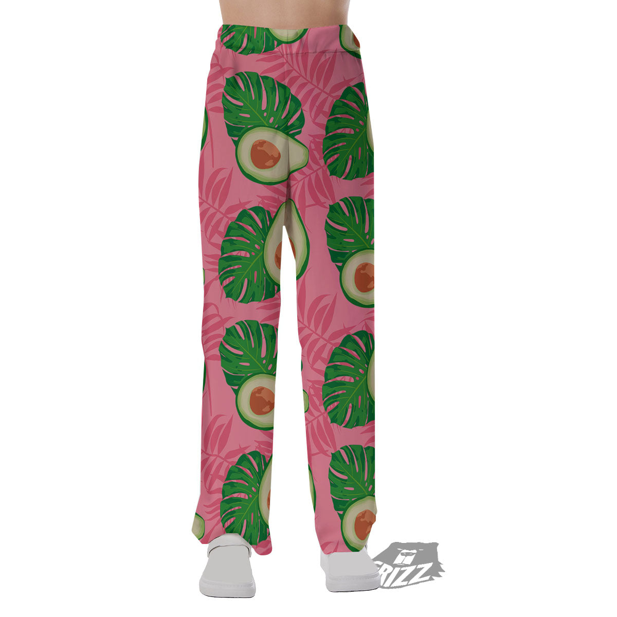 Plam Leaf And Avocado Pink Print Pattern Pajama Pants-grizzshop