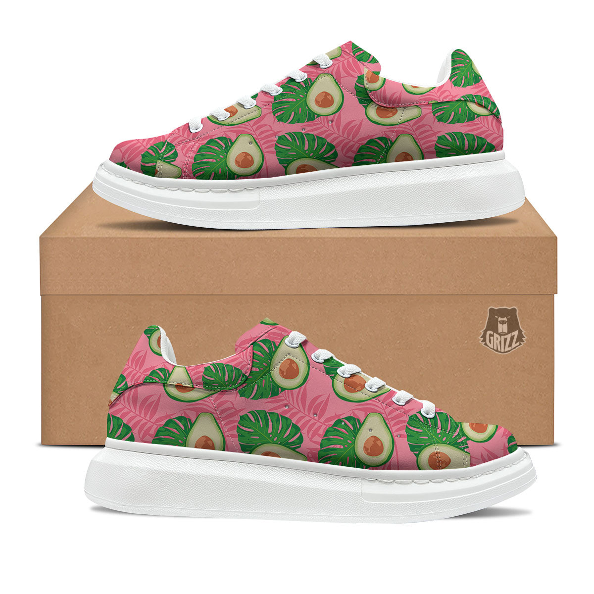 Plam Leaf And Avocado Pink Print Pattern Platform Shoes-grizzshop