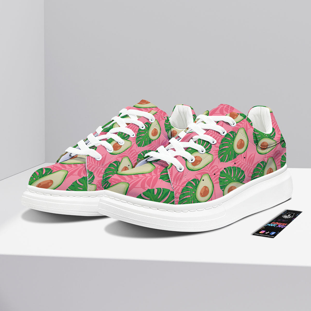 Plam Leaf And Avocado Pink Print Pattern Platform Shoes-grizzshop