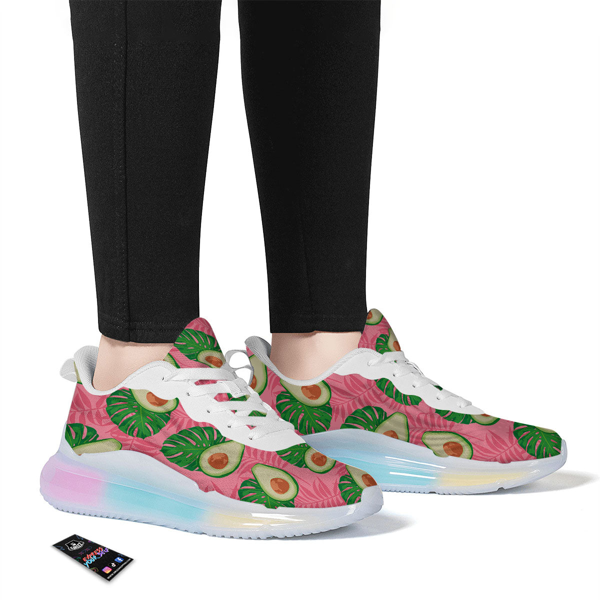 Plam Leaf And Avocado Pink Print Pattern Running Sneakers-grizzshop