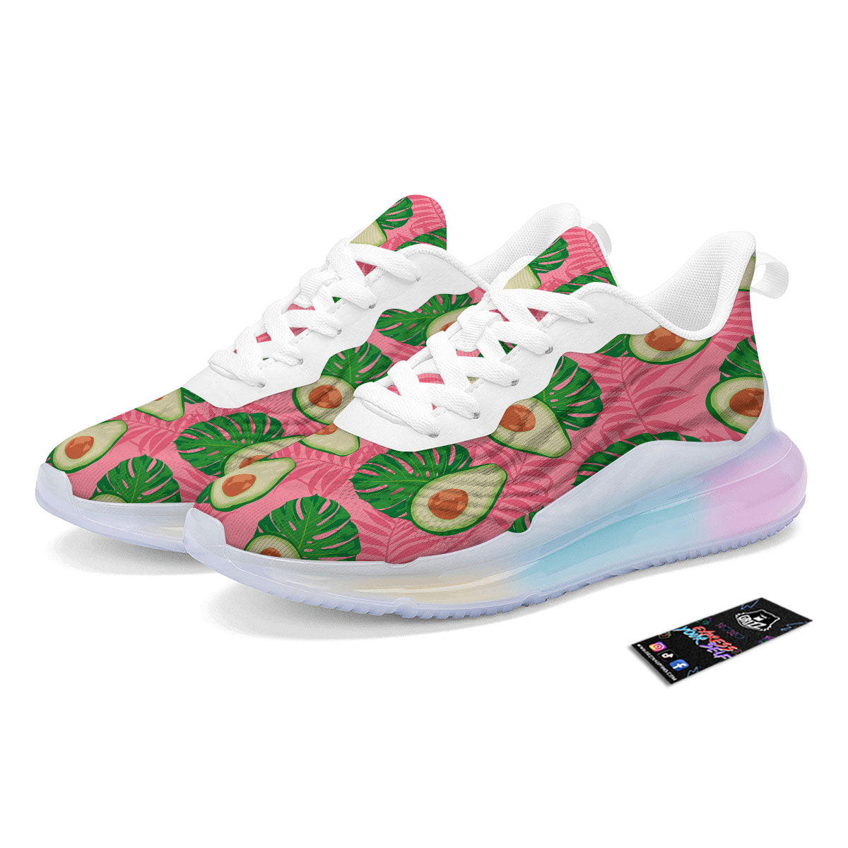 Plam Leaf And Avocado Pink Print Pattern Running Sneakers-grizzshop