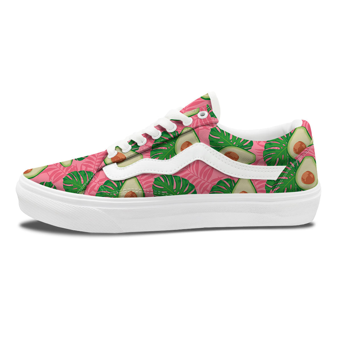 Plam Leaf And Avocado Pink Print Pattern Skate Shoes-grizzshop