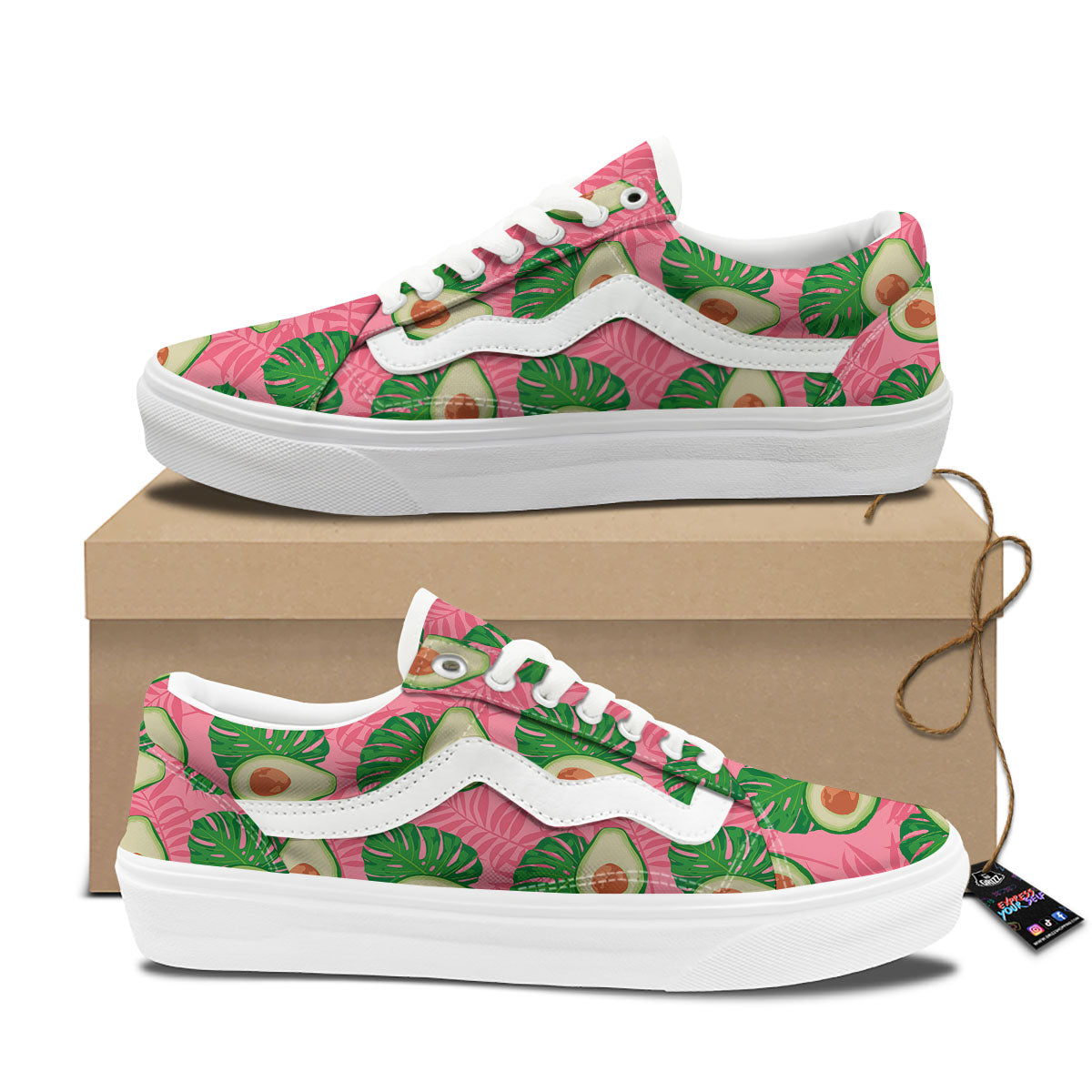 Plam Leaf And Avocado Pink Print Pattern Skate Shoes-grizzshop