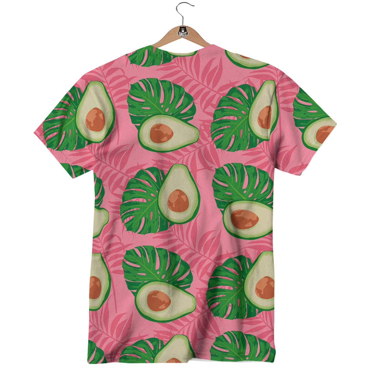 Plam Leaf And Avocado Pink Print Pattern T-Shirt-grizzshop