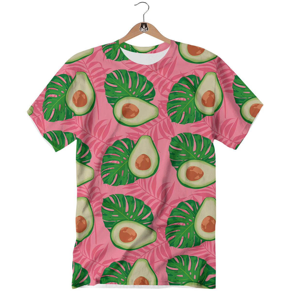 Plam Leaf And Avocado Pink Print Pattern T-Shirt-grizzshop