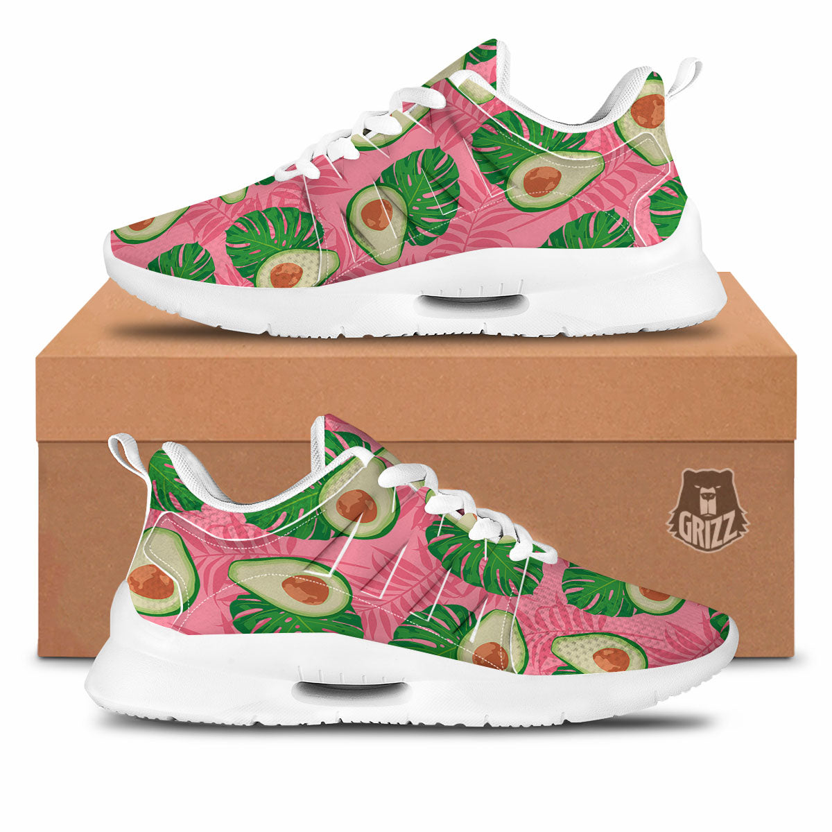 Plam Leaf And Avocado Pink Print Pattern Tennis Shoes-grizzshop