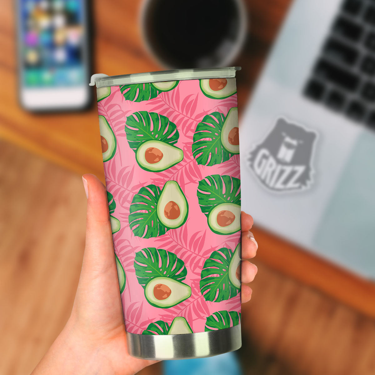 Plam Leaf And Avocado Pink Print Pattern Tumbler-grizzshop