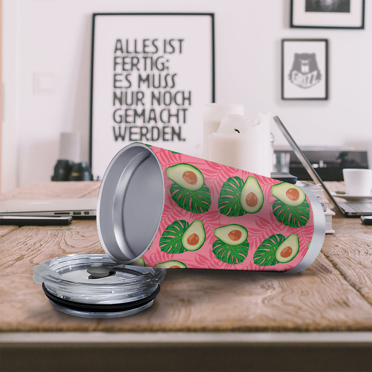 Plam Leaf And Avocado Pink Print Pattern Tumbler-grizzshop
