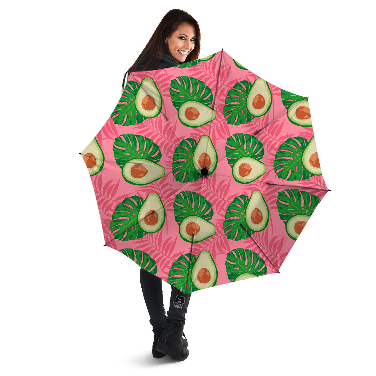 Plam Leaf And Avocado Pink Print Pattern Umbrella-grizzshop