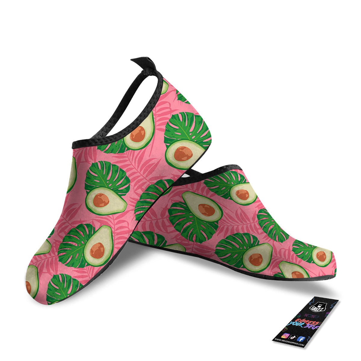Plam Leaf And Avocado Pink Print Pattern Water Shoes-grizzshop