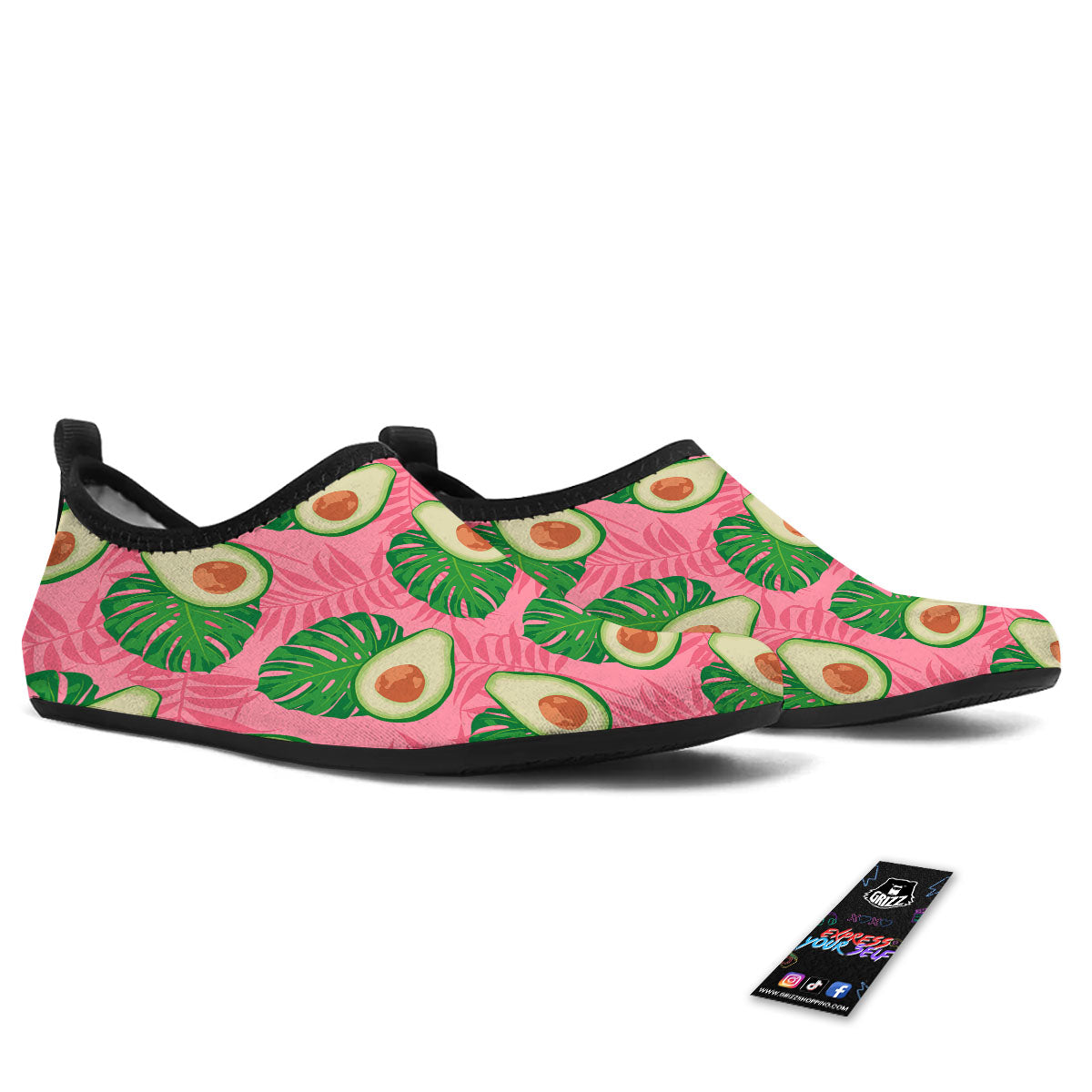 Plam Leaf And Avocado Pink Print Pattern Water Shoes-grizzshop