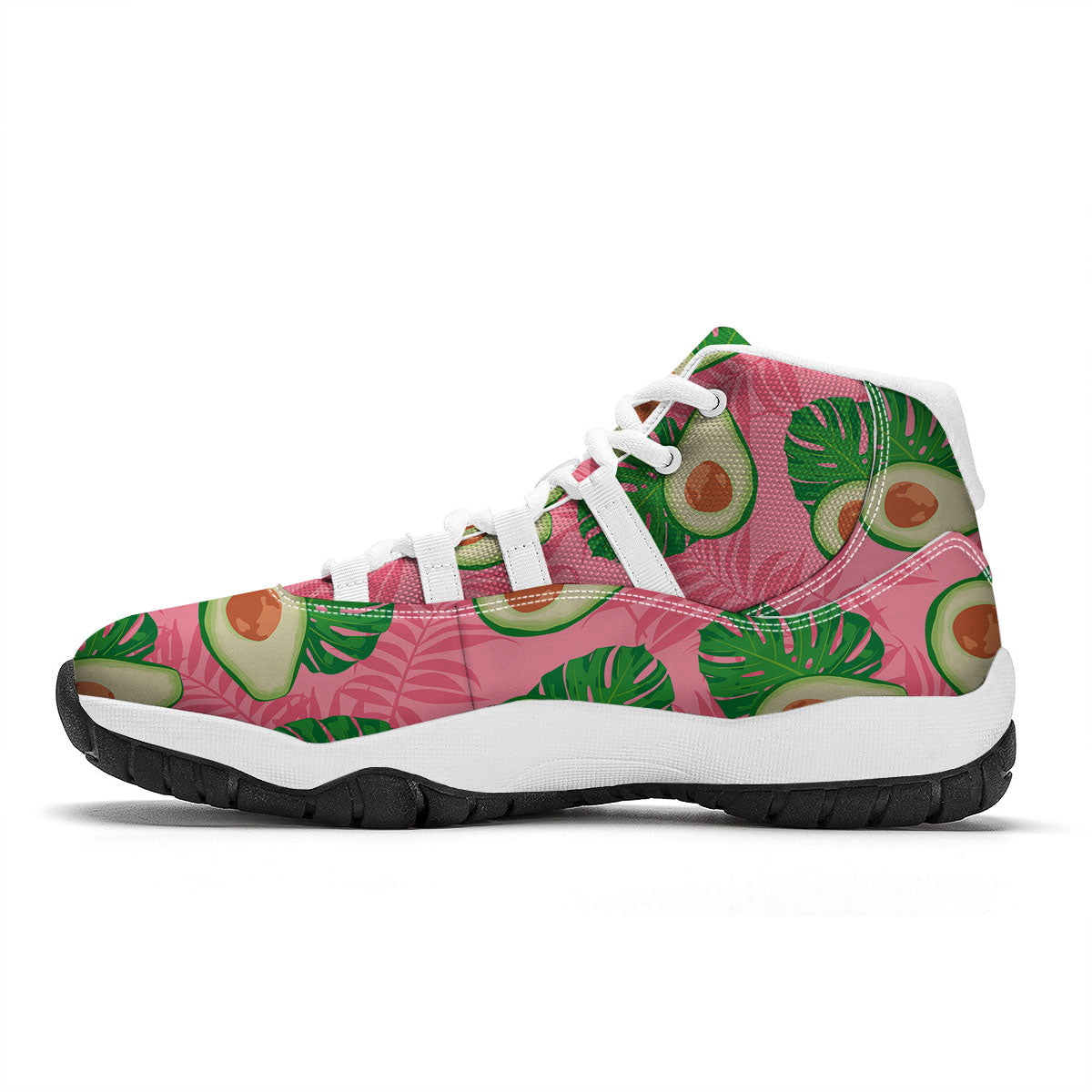 Plam Leaf And Avocado Pink Print Pattern White Bball Shoes-grizzshop
