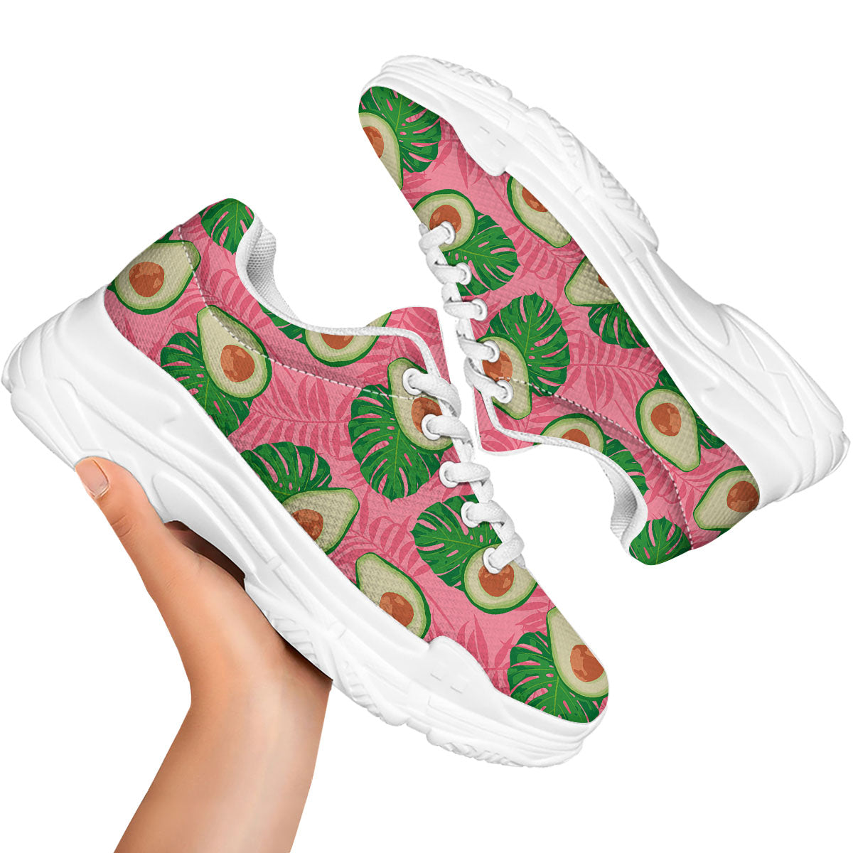 Plam Leaf And Avocado Pink Print Pattern White Chunky Shoes-grizzshop