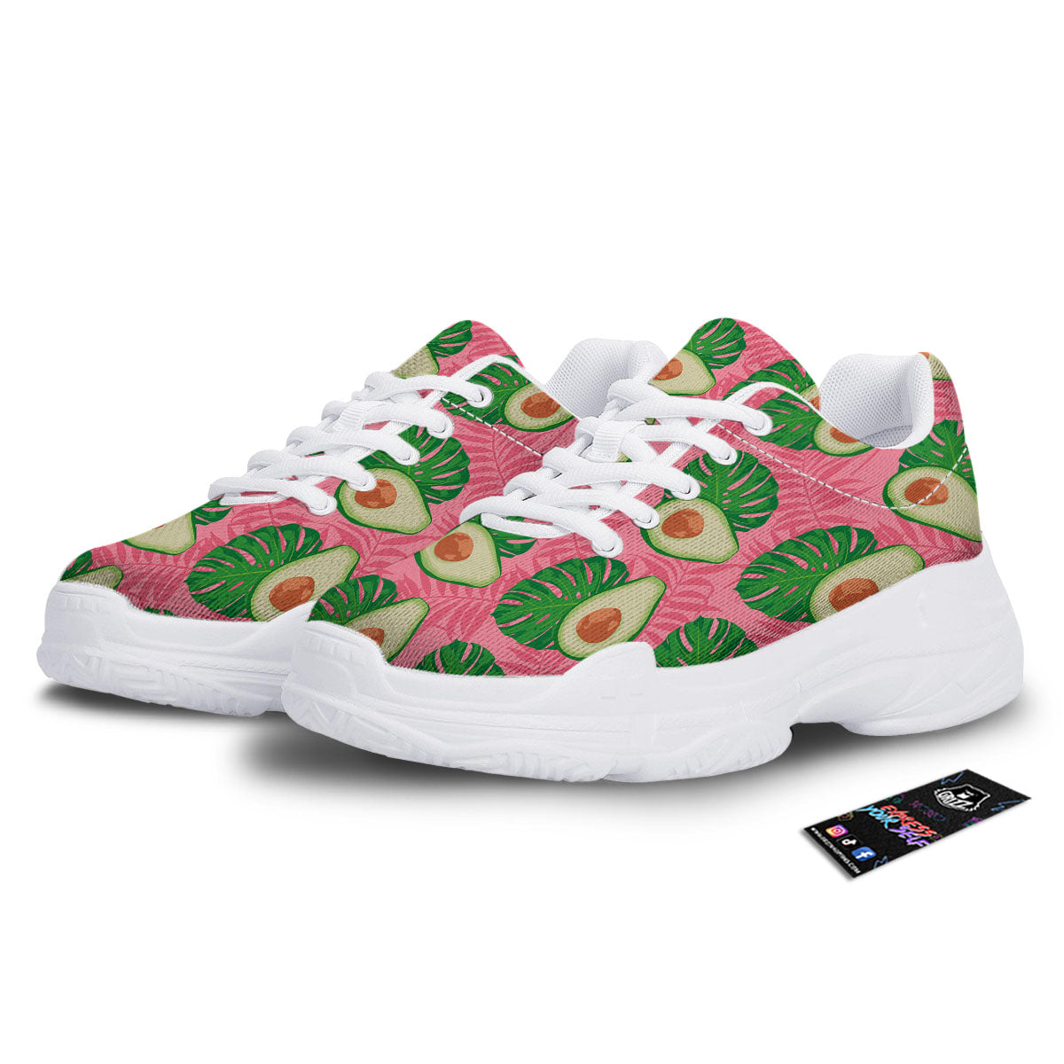 Plam Leaf And Avocado Pink Print Pattern White Chunky Shoes-grizzshop