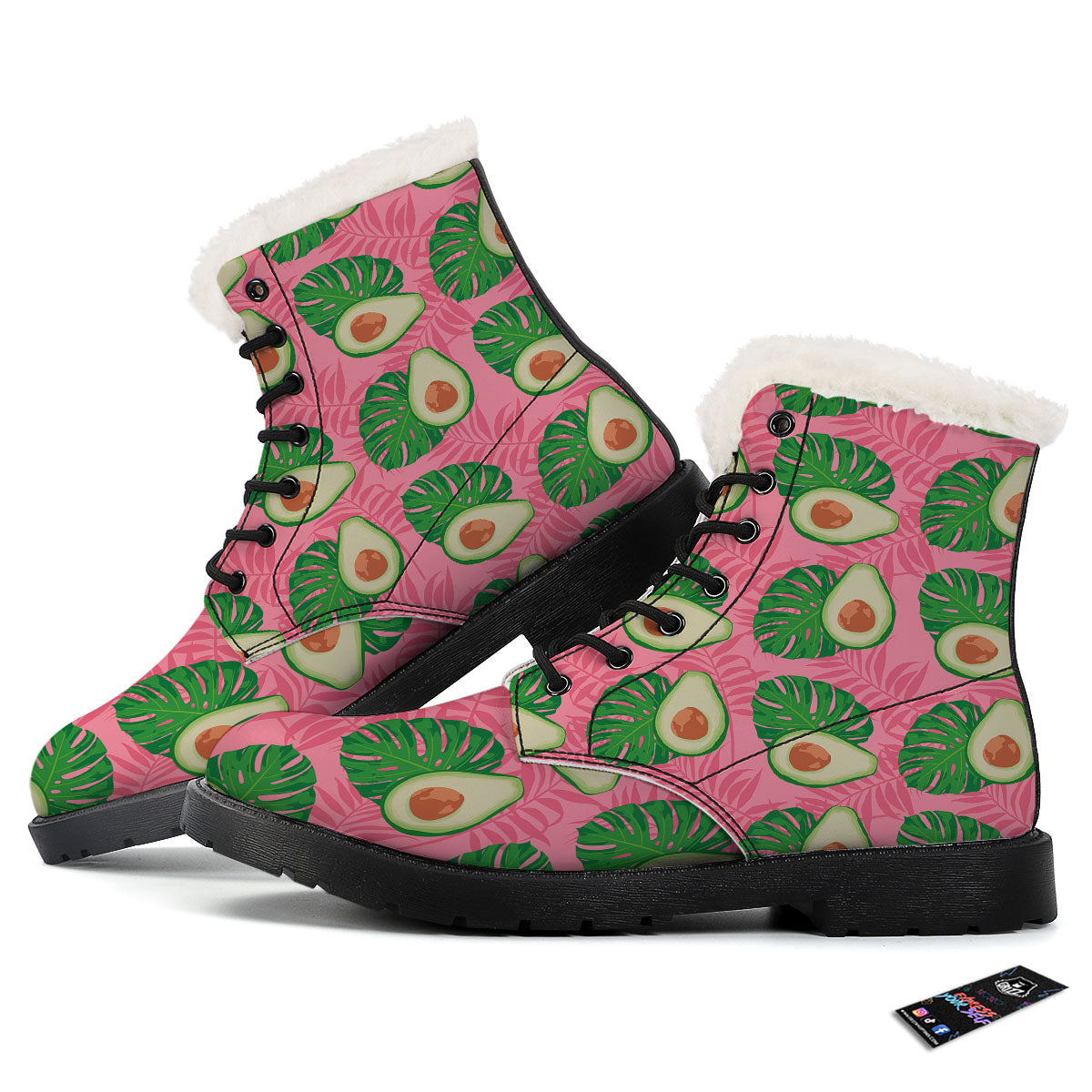 Plam Leaf And Avocado Pink Print Pattern Winter Boots-grizzshop