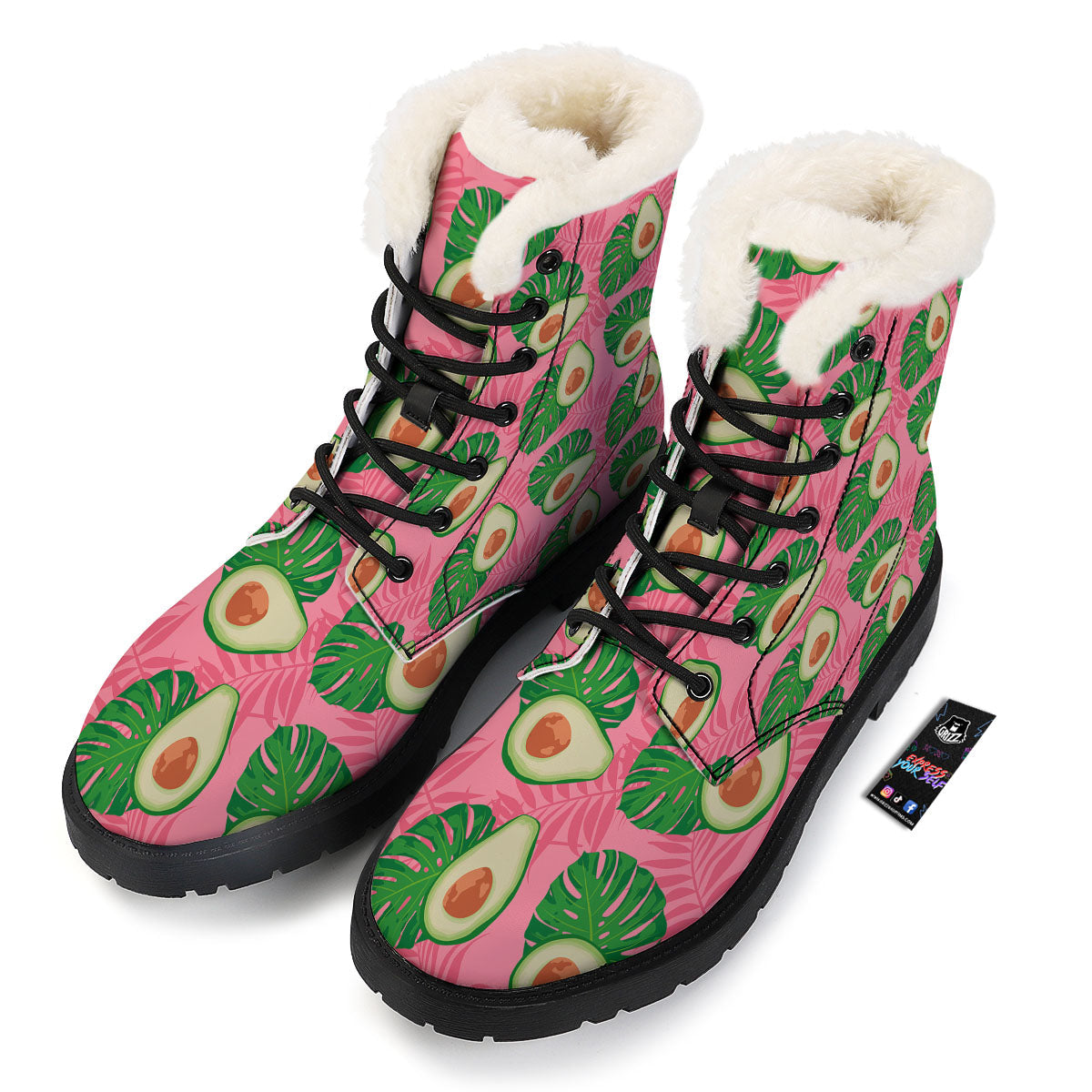Plam Leaf And Avocado Pink Print Pattern Winter Boots-grizzshop