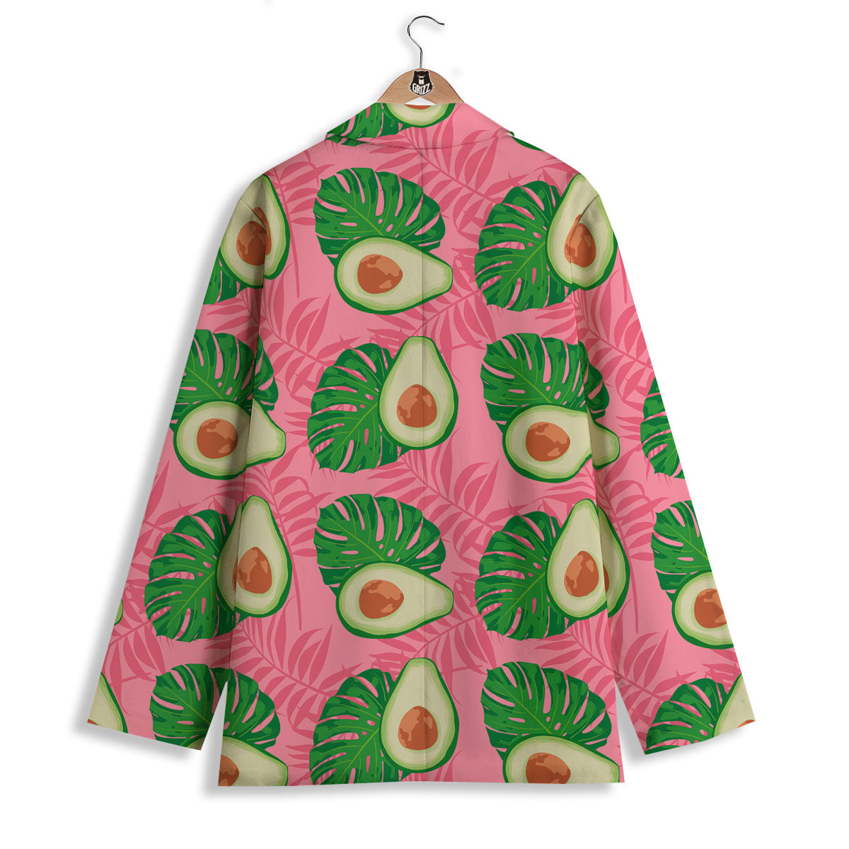 Plam Leaf And Avocado Pink Print Pattern Women's Blazer-grizzshop