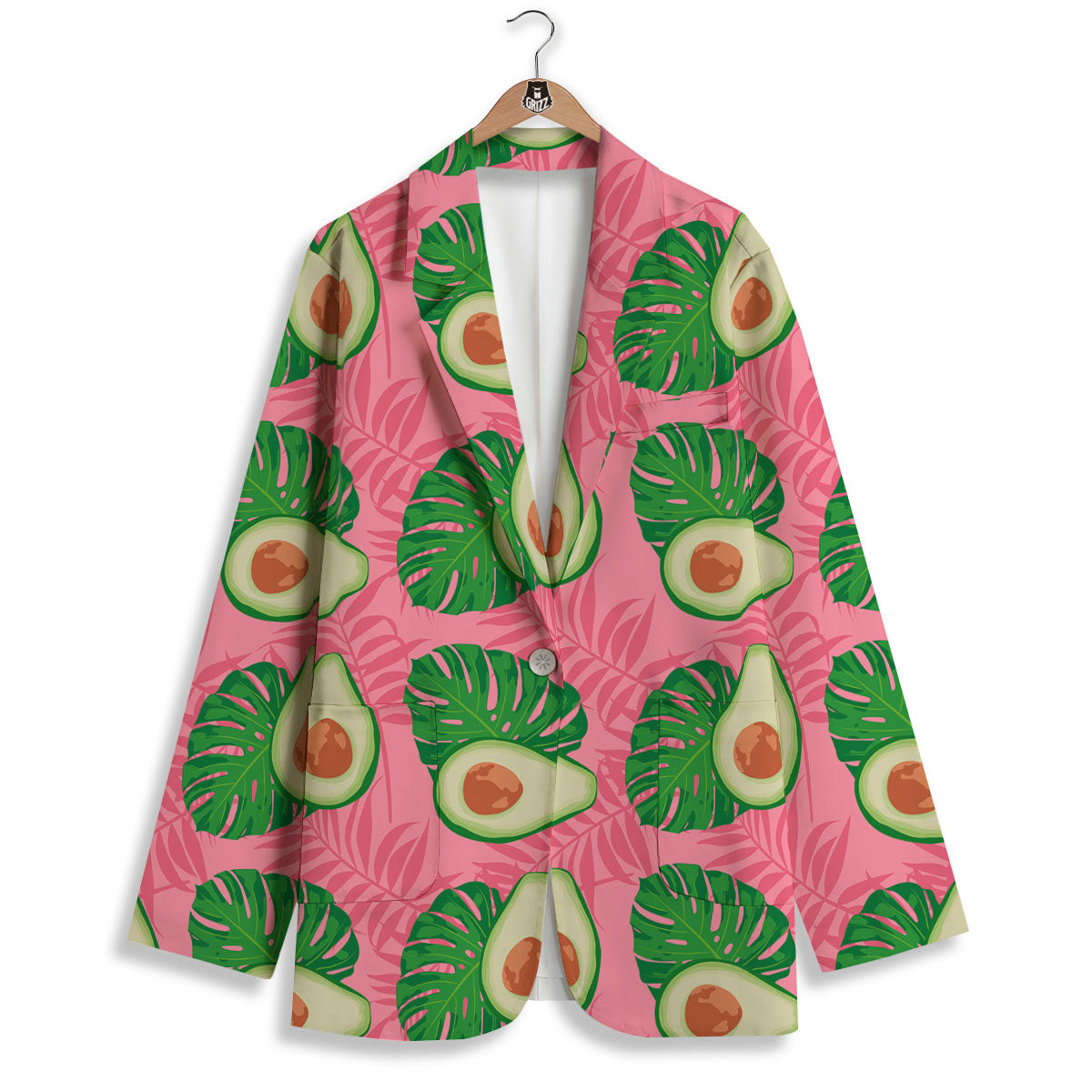 Plam Leaf And Avocado Pink Print Pattern Women's Blazer-grizzshop
