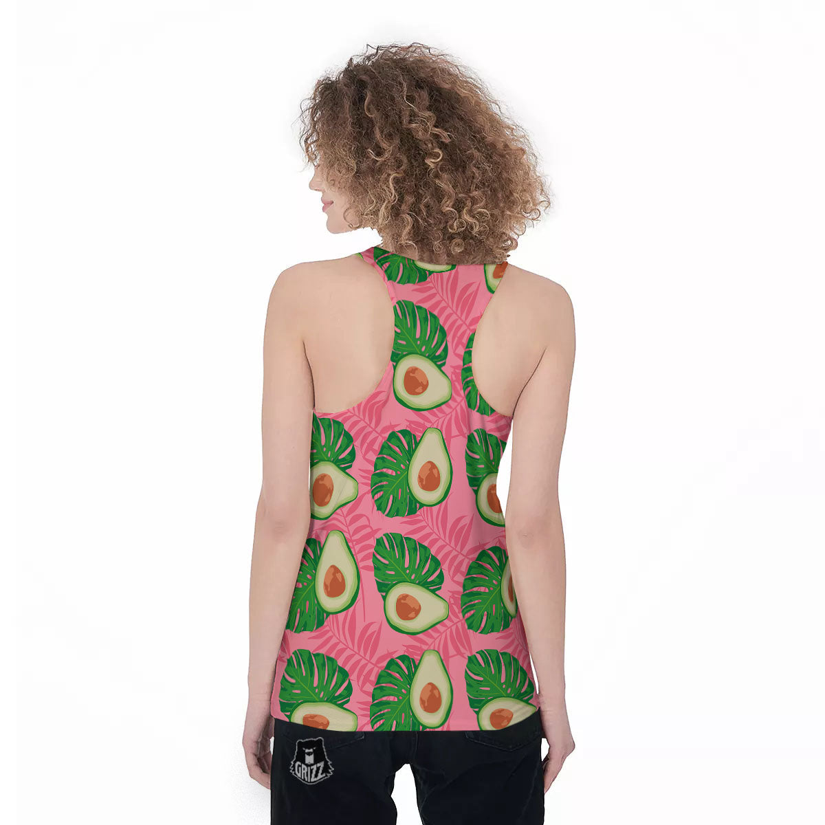 Plam Leaf And Avocado Pink Print Pattern Women's Racerback Tank Top-grizzshop