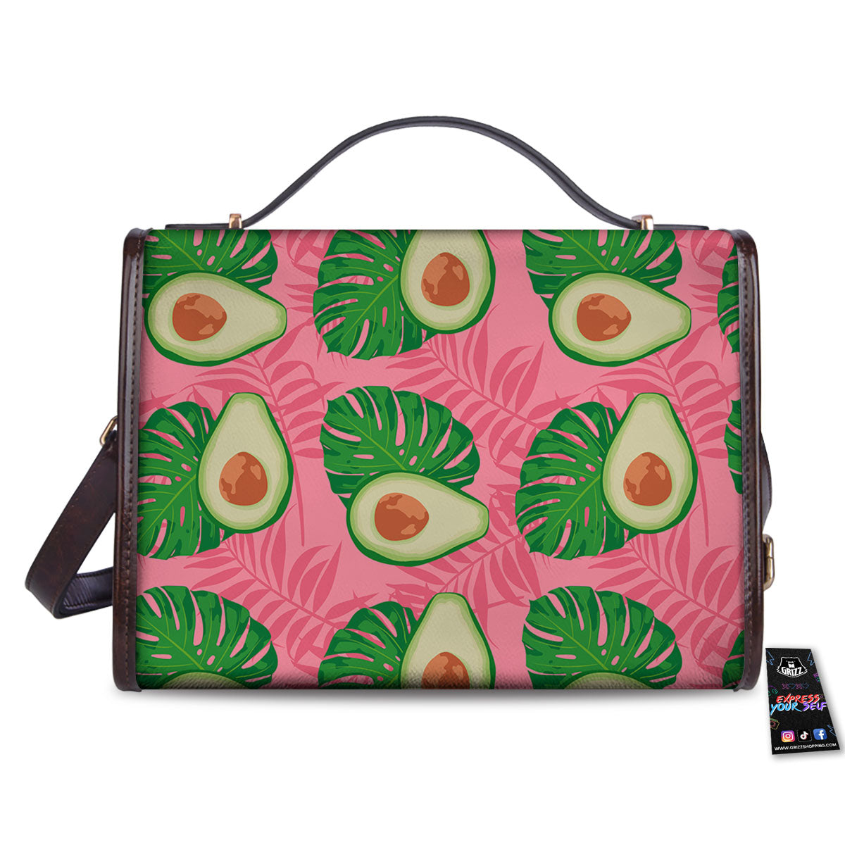 Plam Leaf And Avocado Pink Print Pattern Women's Satchel Bag-grizzshop