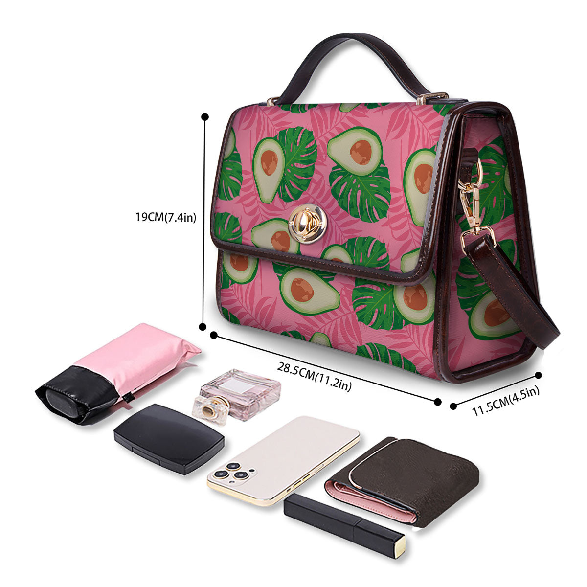 Plam Leaf And Avocado Pink Print Pattern Women's Satchel Bag-grizzshop