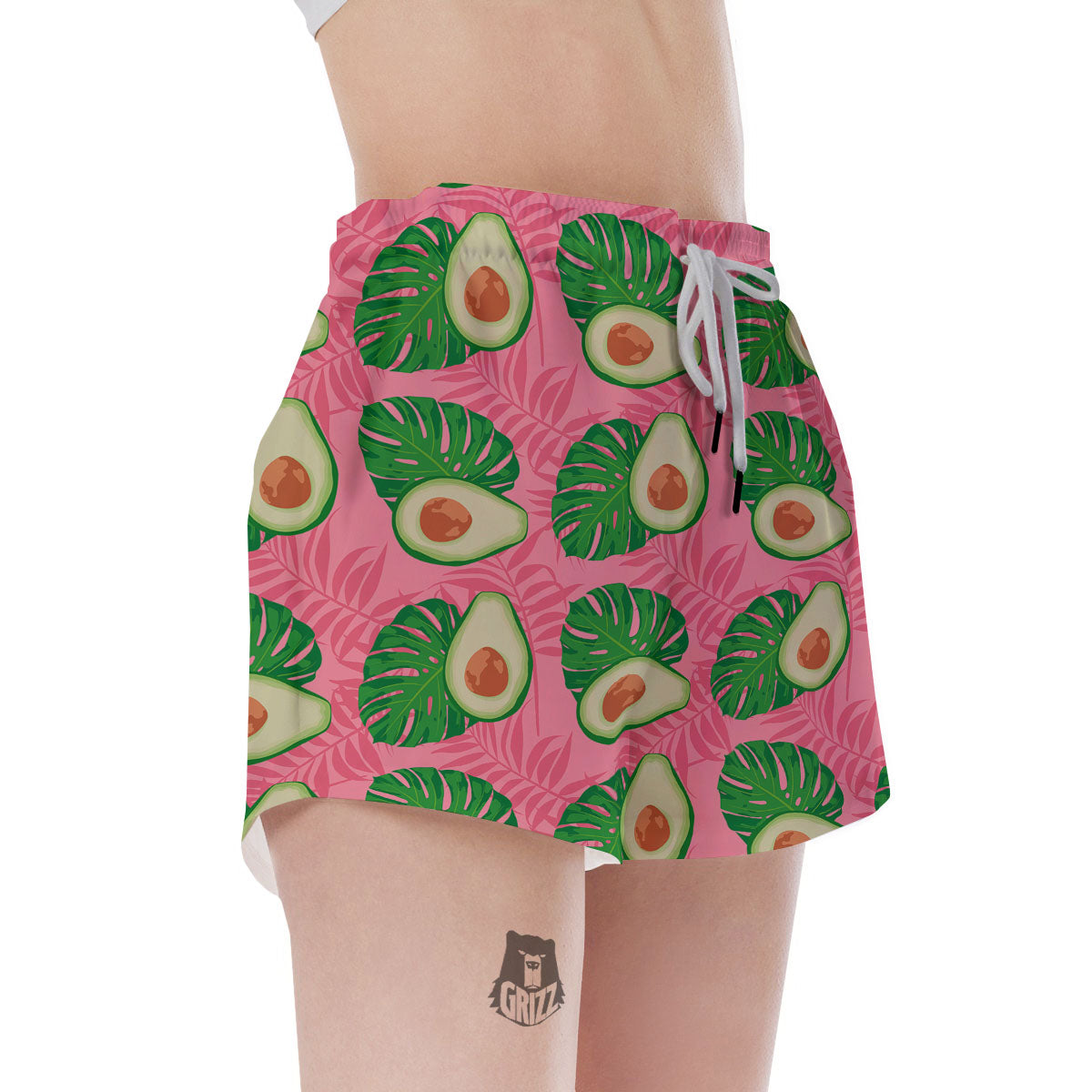 Plam Leaf And Avocado Pink Print Pattern Women's Shorts-grizzshop