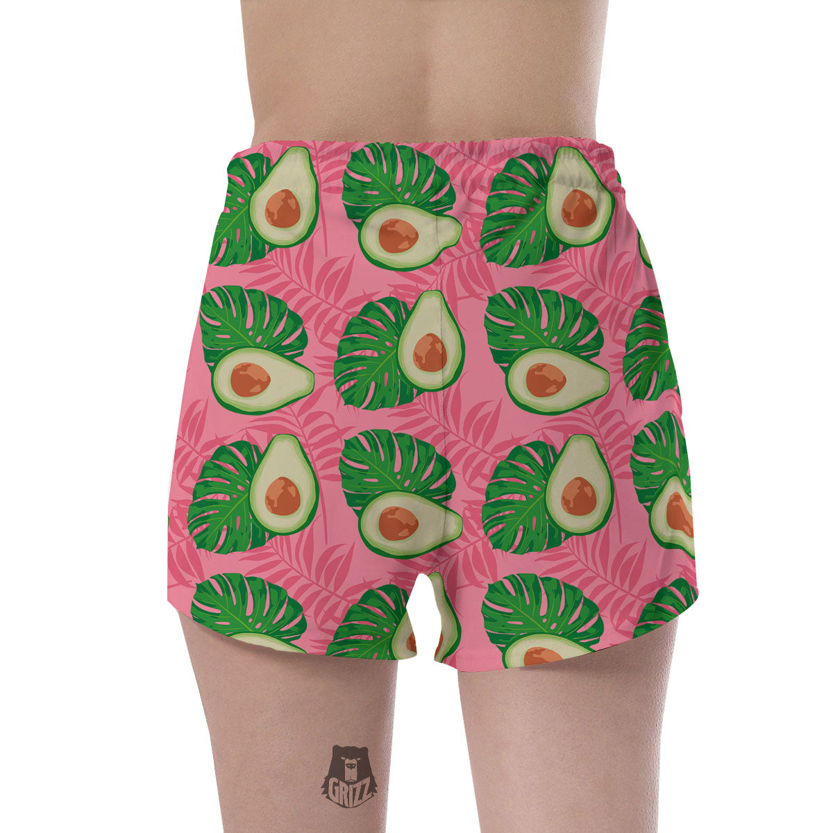 Plam Leaf And Avocado Pink Print Pattern Women's Shorts-grizzshop