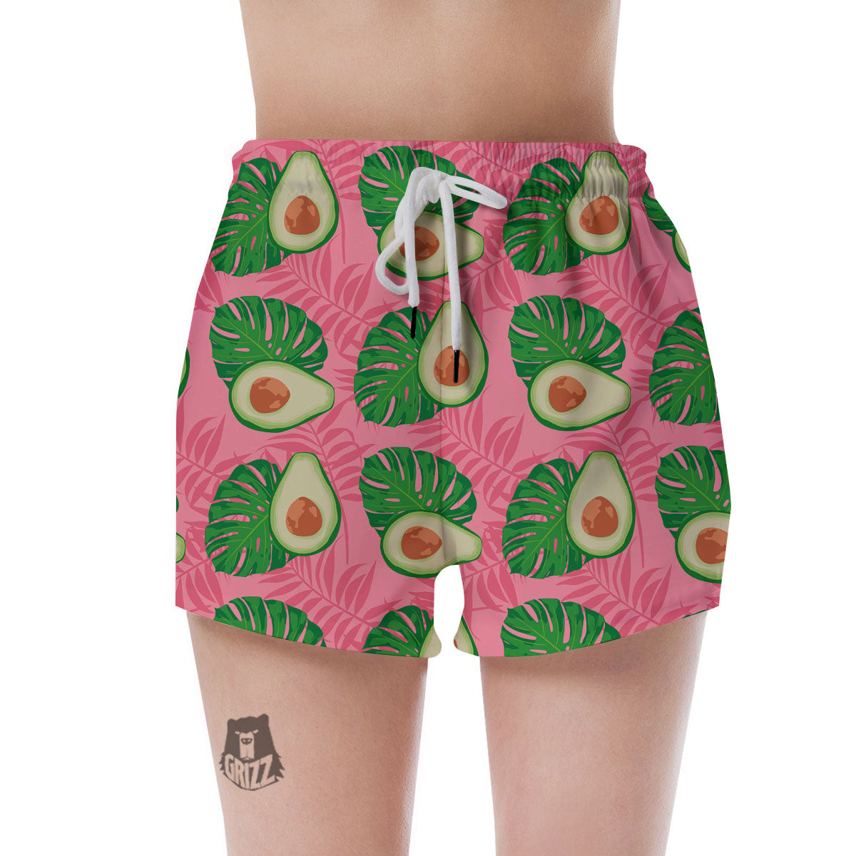 Plam Leaf And Avocado Pink Print Pattern Women's Shorts-grizzshop