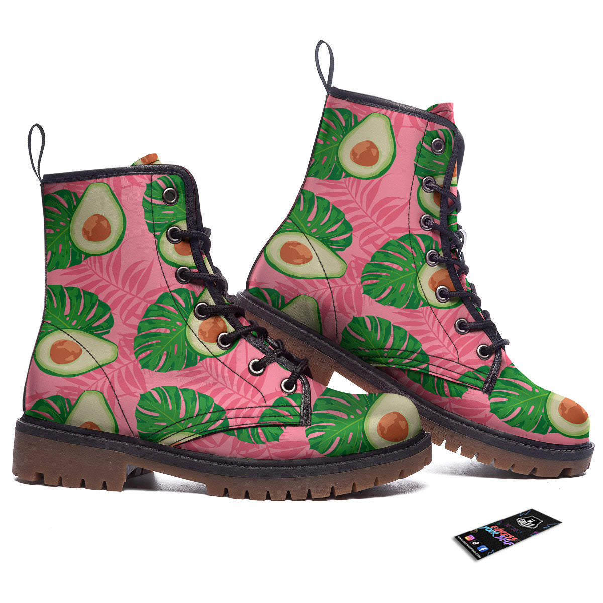 Plam Leaf And Avocado Pink Print Pattern Work Boots-grizzshop