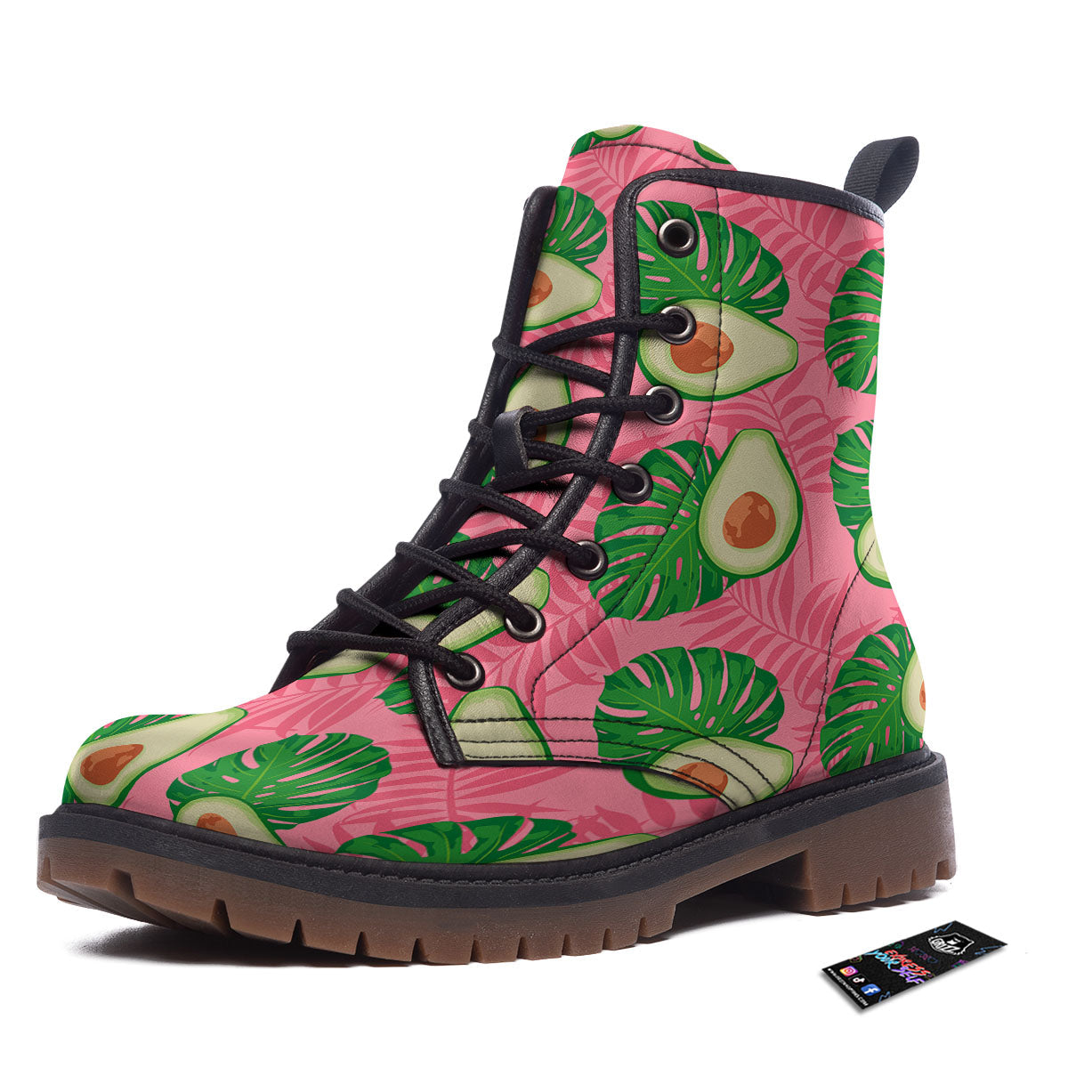 Plam Leaf And Avocado Pink Print Pattern Work Boots-grizzshop
