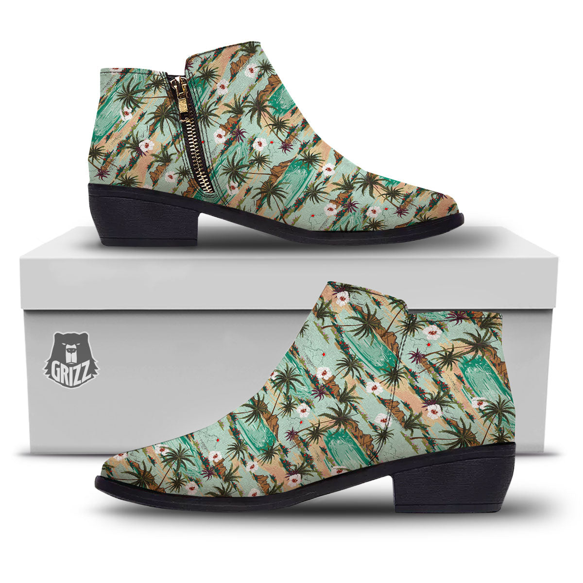 Plam Tree Beach Summer Print Pattern Ankle Boots-grizzshop