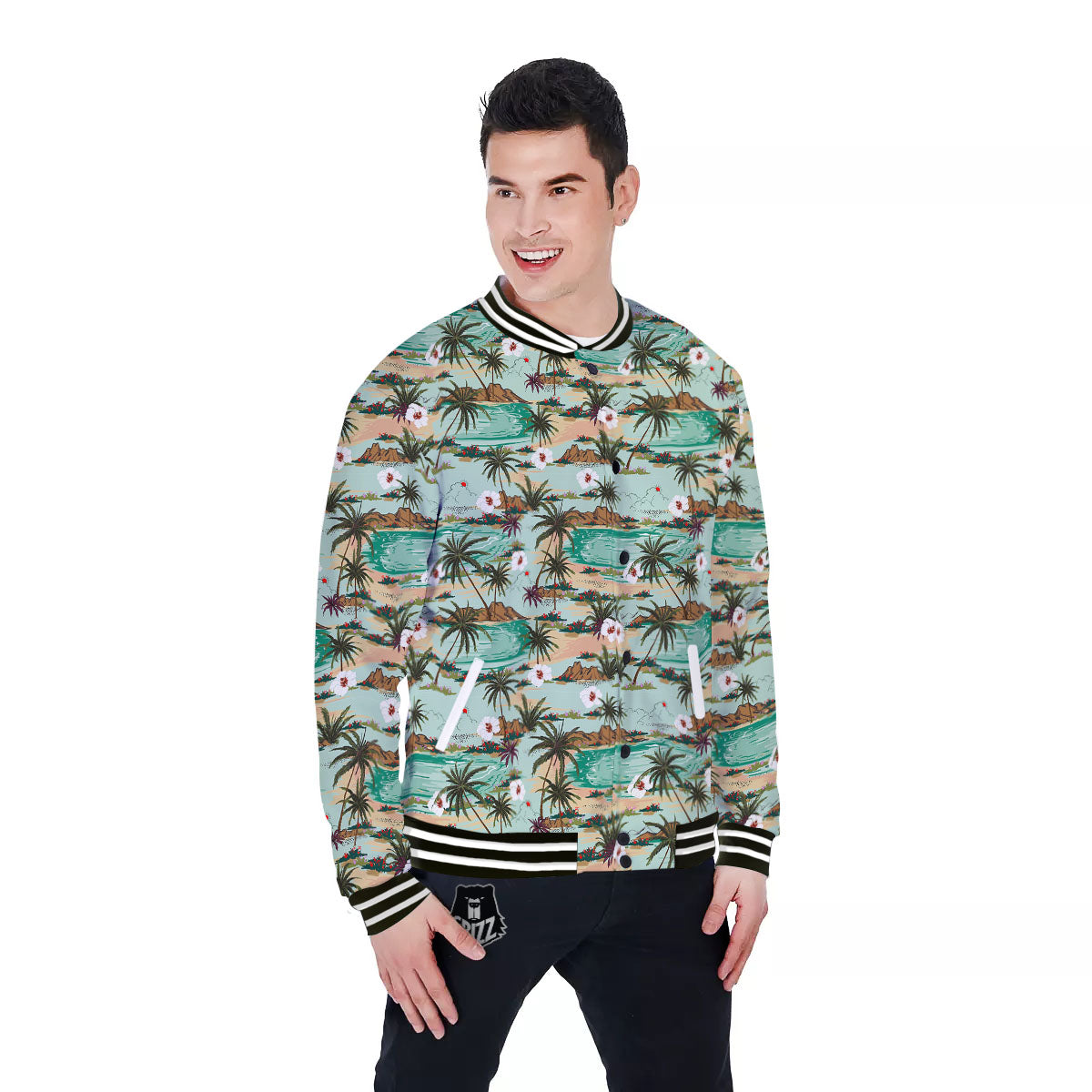 Plam Tree Beach Summer Print Pattern Baseball Jacket-grizzshop