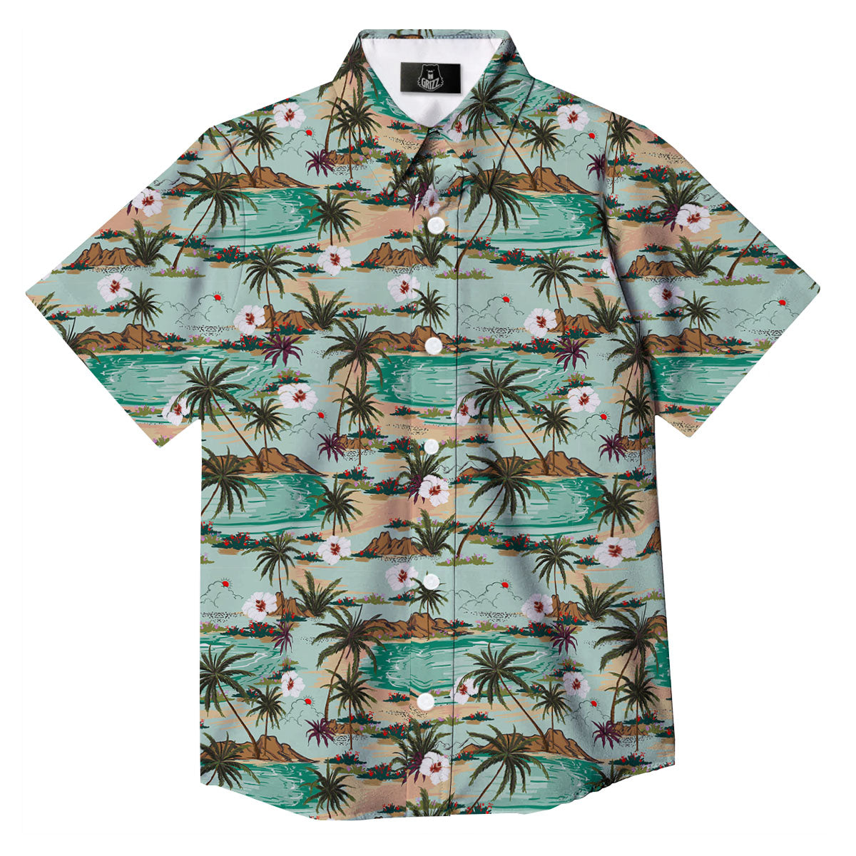 Plam Tree Beach Summer Print Pattern Button Up Shirt-grizzshop