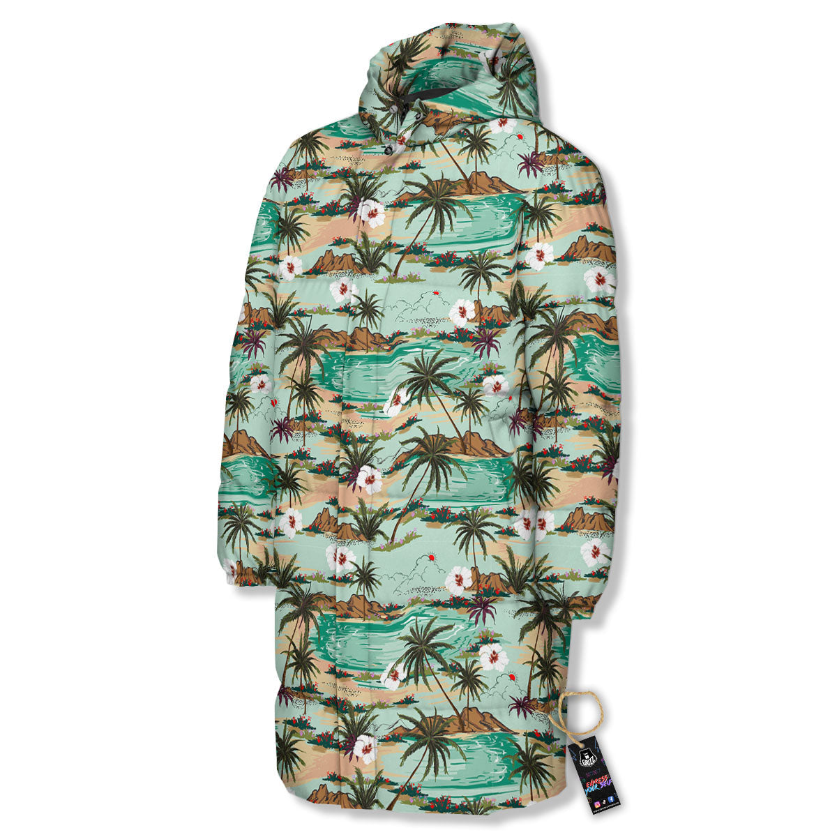 Plam Tree Beach Summer Print Pattern Long Down Jacket-grizzshop