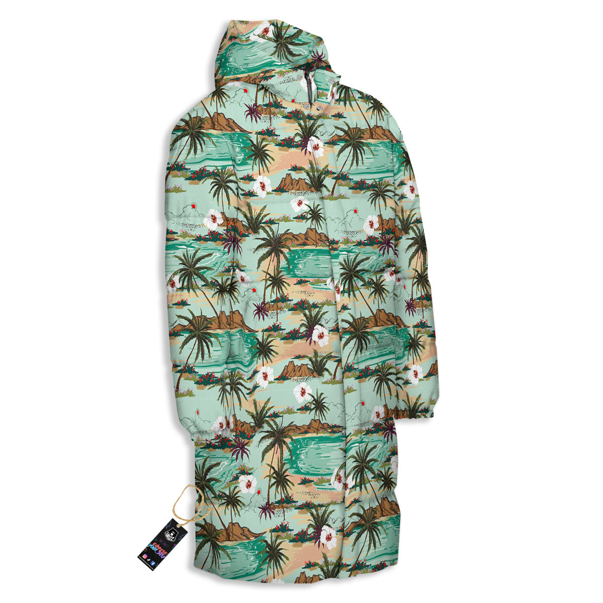 Plam Tree Beach Summer Print Pattern Long Down Jacket-grizzshop