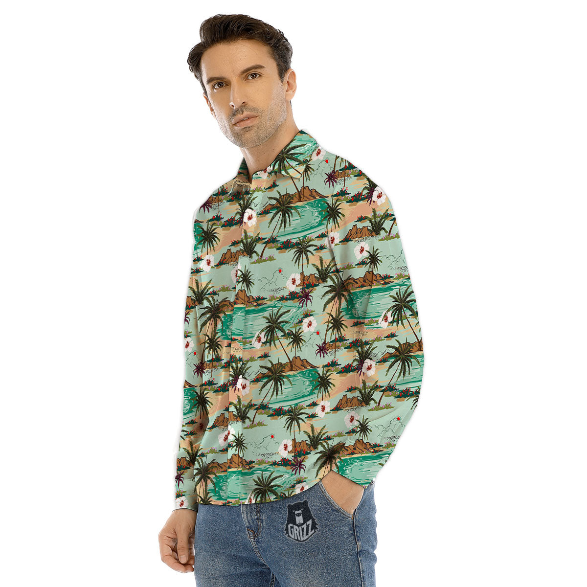 Plam Tree Beach Summer Print Pattern Men's Dress Shirts-grizzshop
